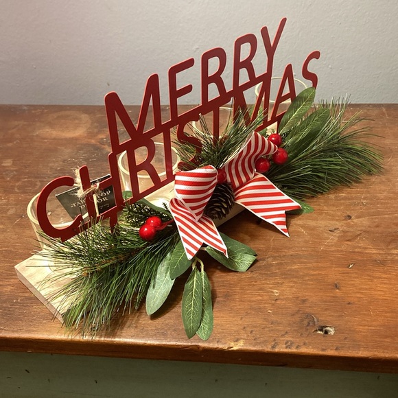 NWT- Red Metal MERRY CHRISTMAS- 4 Tier Wooden Glass LED Candle Holder Decoration - Picture 13 of 17